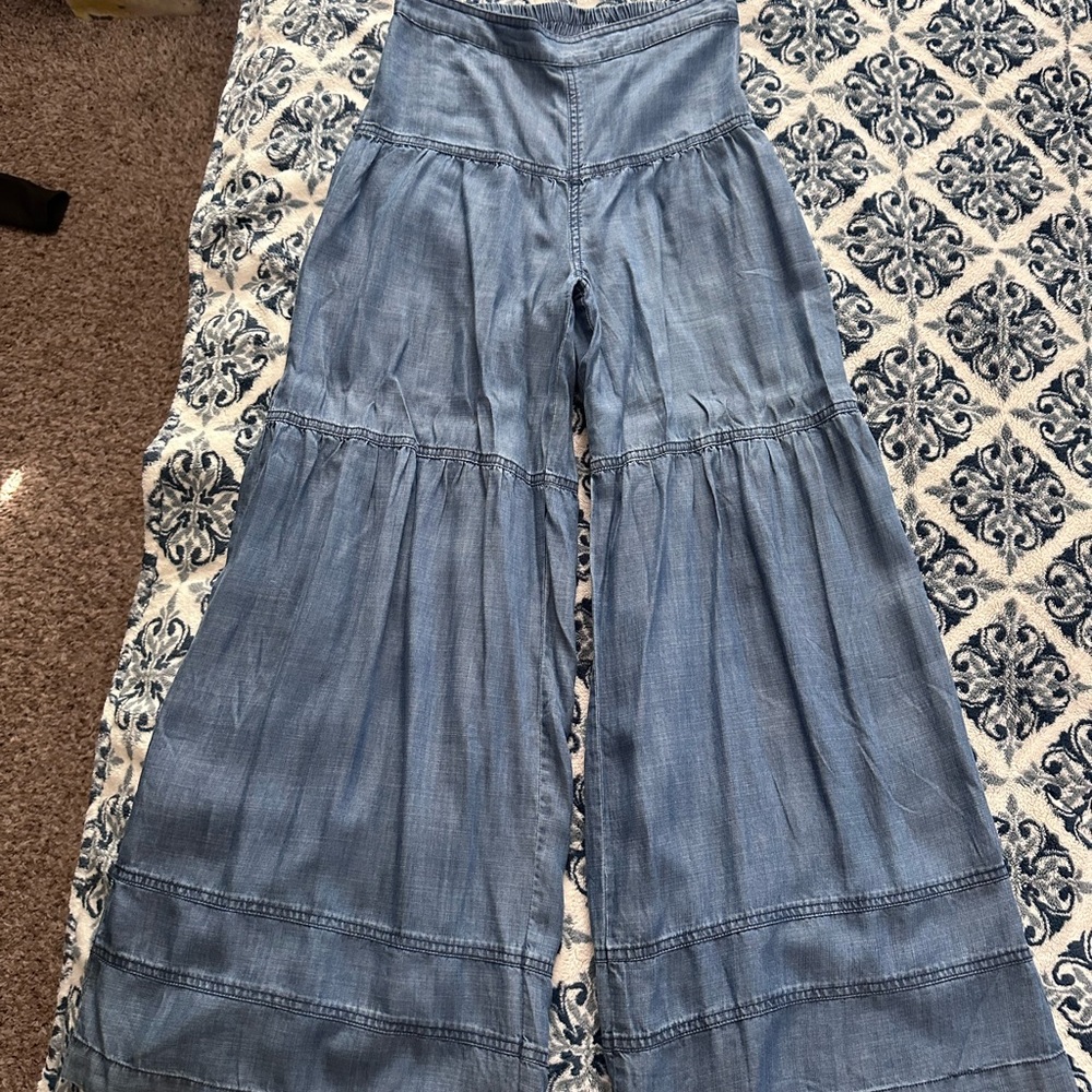 Chambray high waist palazzo pants